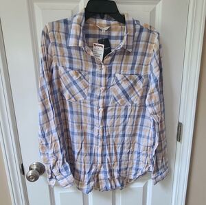 Lucky Brand Blue and Cream Checkered Cotton Long Sleeve Shirt Medium NWT